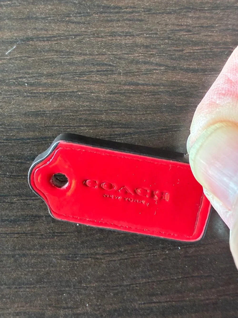 EUC small Coach New York red patent leather bag tag or hangtag